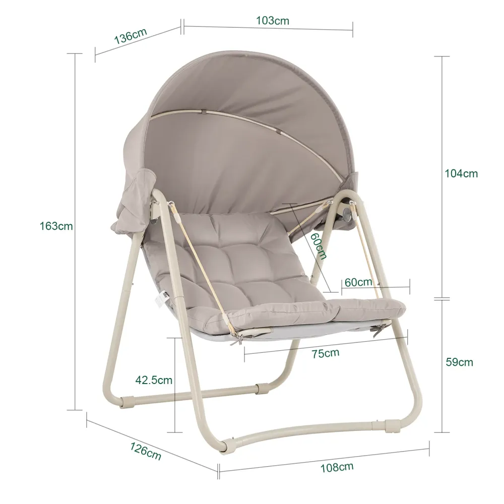 SoBuy OGS62-MI, Dondolo da Giardino Poltrona Relax con Parasole Regolabile Amaca da Giardino Sedia Dondolo per Esterni e I...