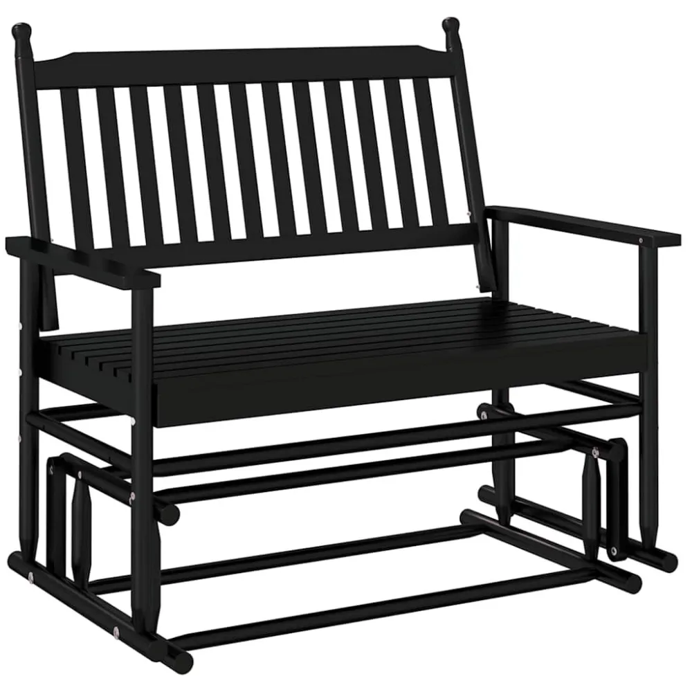Panca Dondolo Nera 118x70x104,5cm Legno Massello di Pioppo