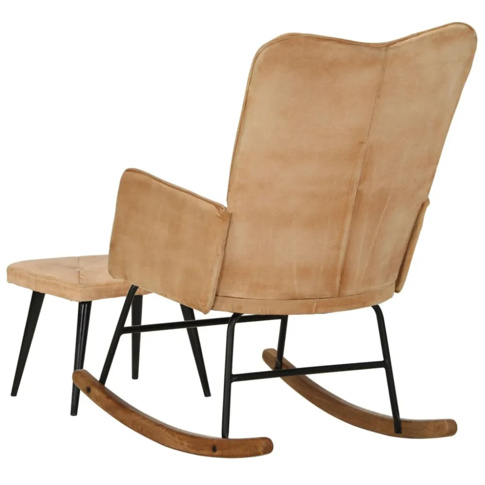 Poltrona Dondolo con Poggiapiedi Crema Vintage Tela