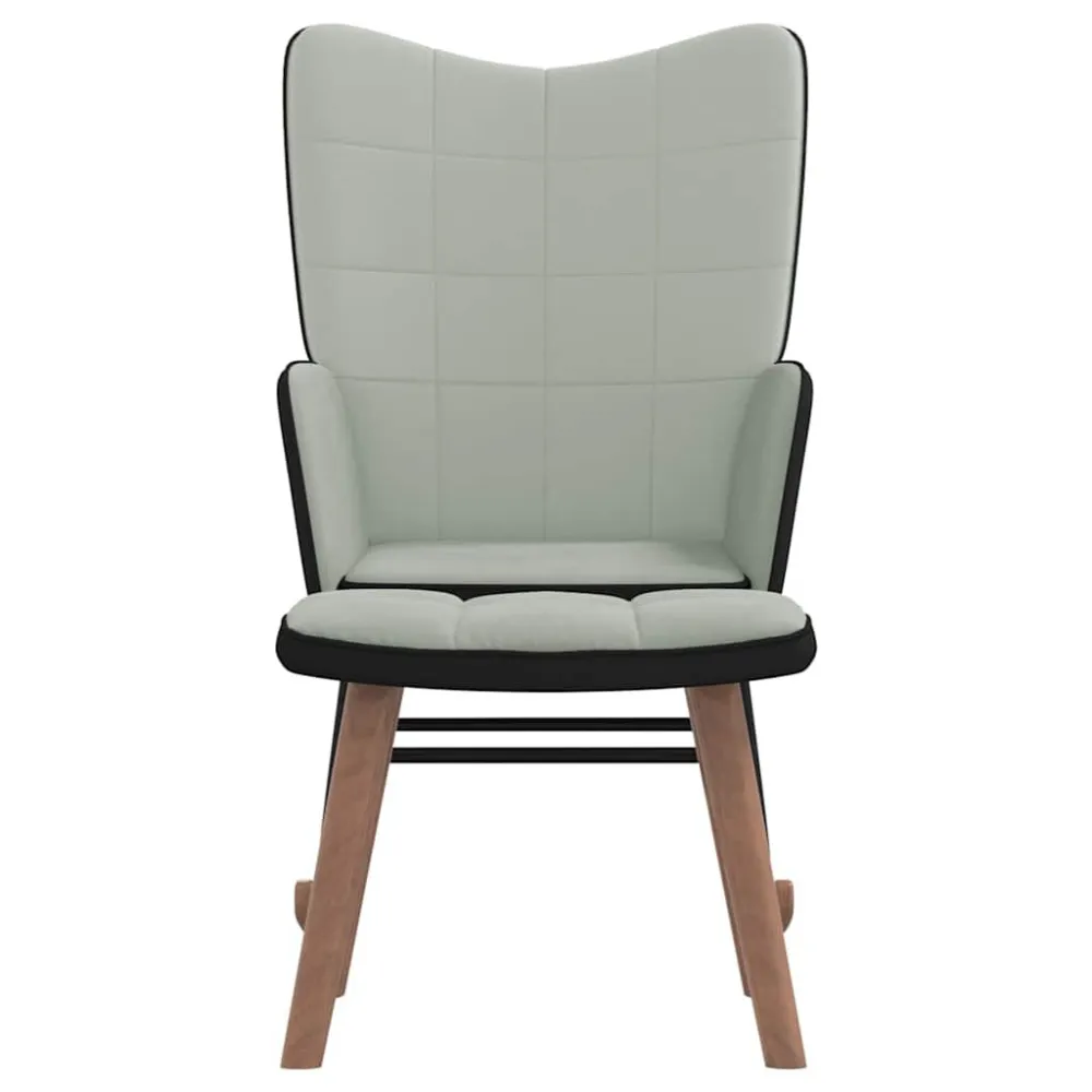 Poltrona Dondolo con Poggiapiedi Grigio Chiaro Velluto e PVC