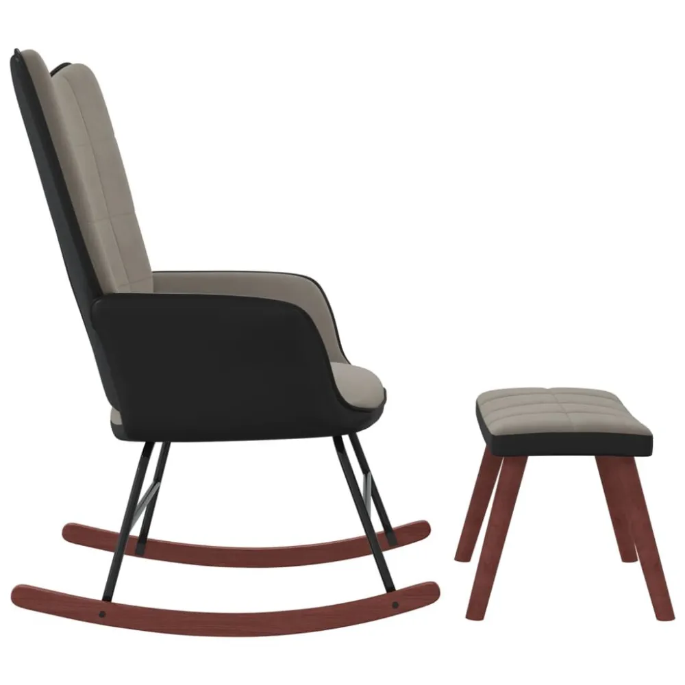 Poltrona Dondolo con Poggiapiedi Grigio Chiaro Velluto e PVC