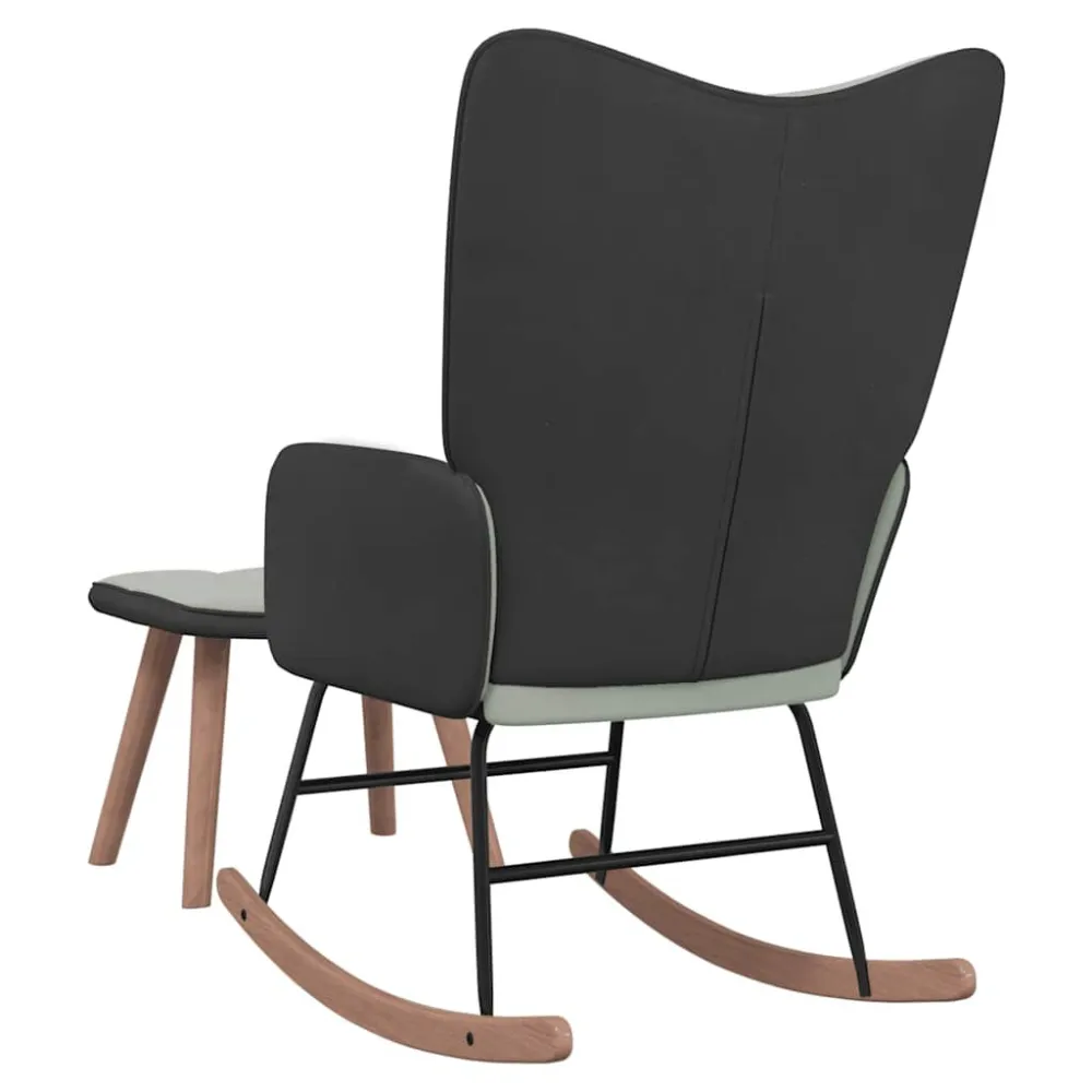 Poltrona Dondolo con Poggiapiedi Grigio Chiaro Velluto e PVC