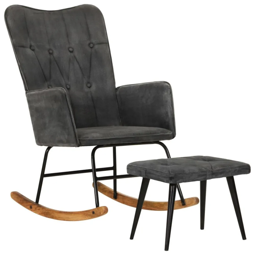 Poltrona Dondolo con Poggiapiedi Nero Vintage Tela