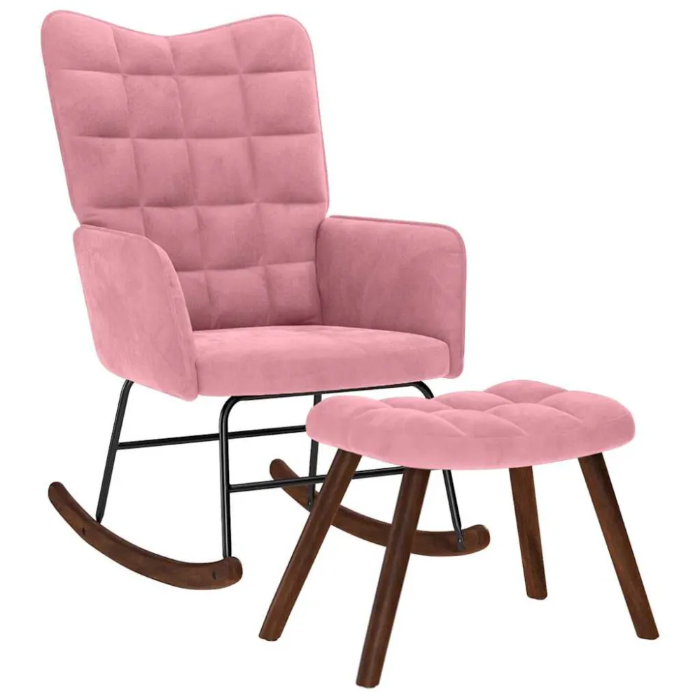 Poltrona Dondolo con Poggiapiedi Rosa Velluto