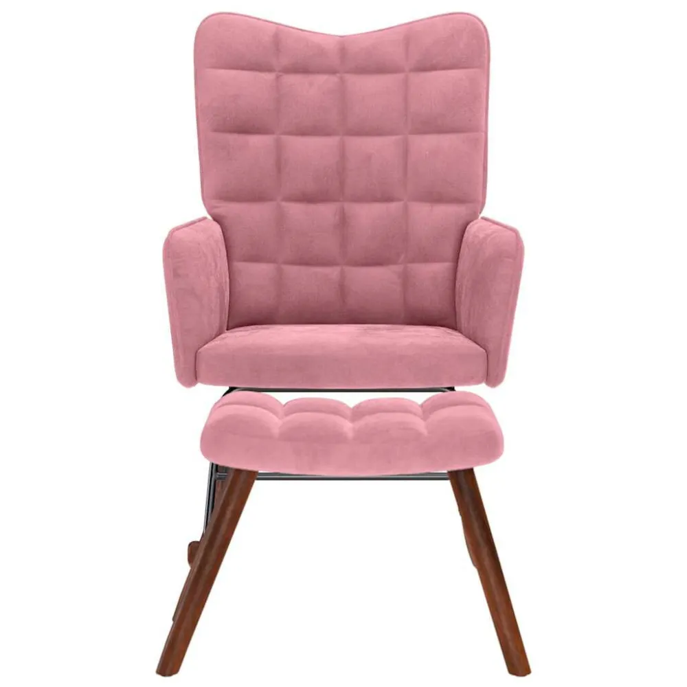 Poltrona Dondolo con Poggiapiedi Rosa Velluto