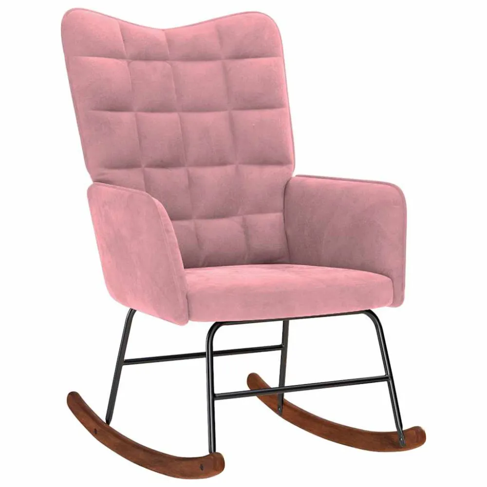 Poltrona Dondolo con Poggiapiedi Rosa Velluto