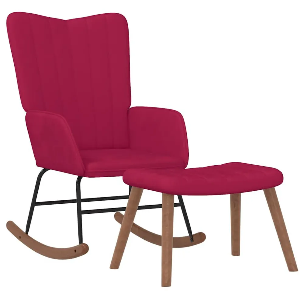 Poltrona Dondolo con Poggiapiedi Rosso Vino Velluto