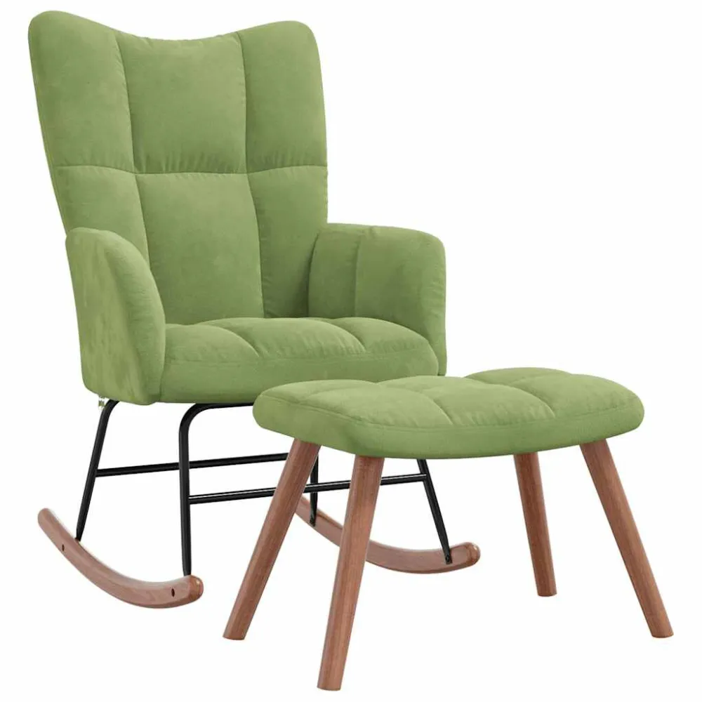 Poltrona Dondolo con Poggiapiedi Verde Chiaro Velluto