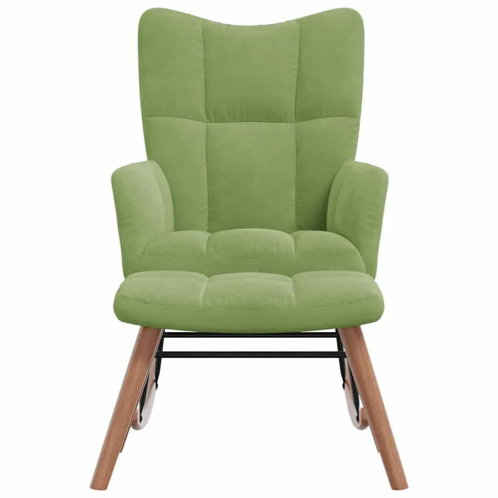 Poltrona Dondolo con Poggiapiedi Verde Chiaro Velluto