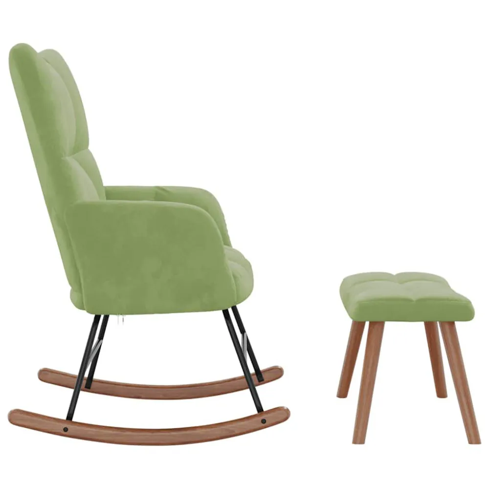 Poltrona Dondolo con Poggiapiedi Verde Chiaro Velluto