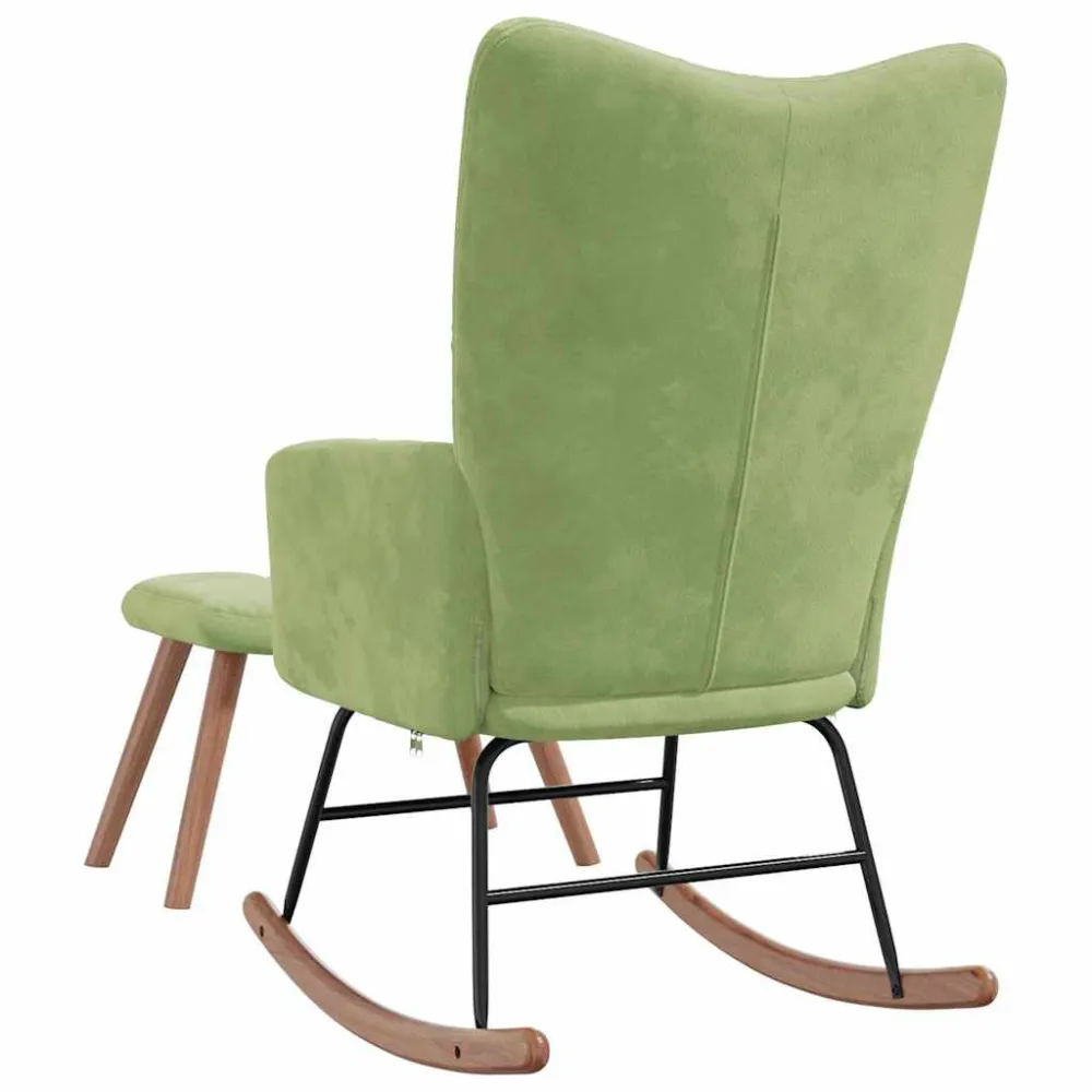 Poltrona Dondolo con Poggiapiedi Verde Chiaro Velluto