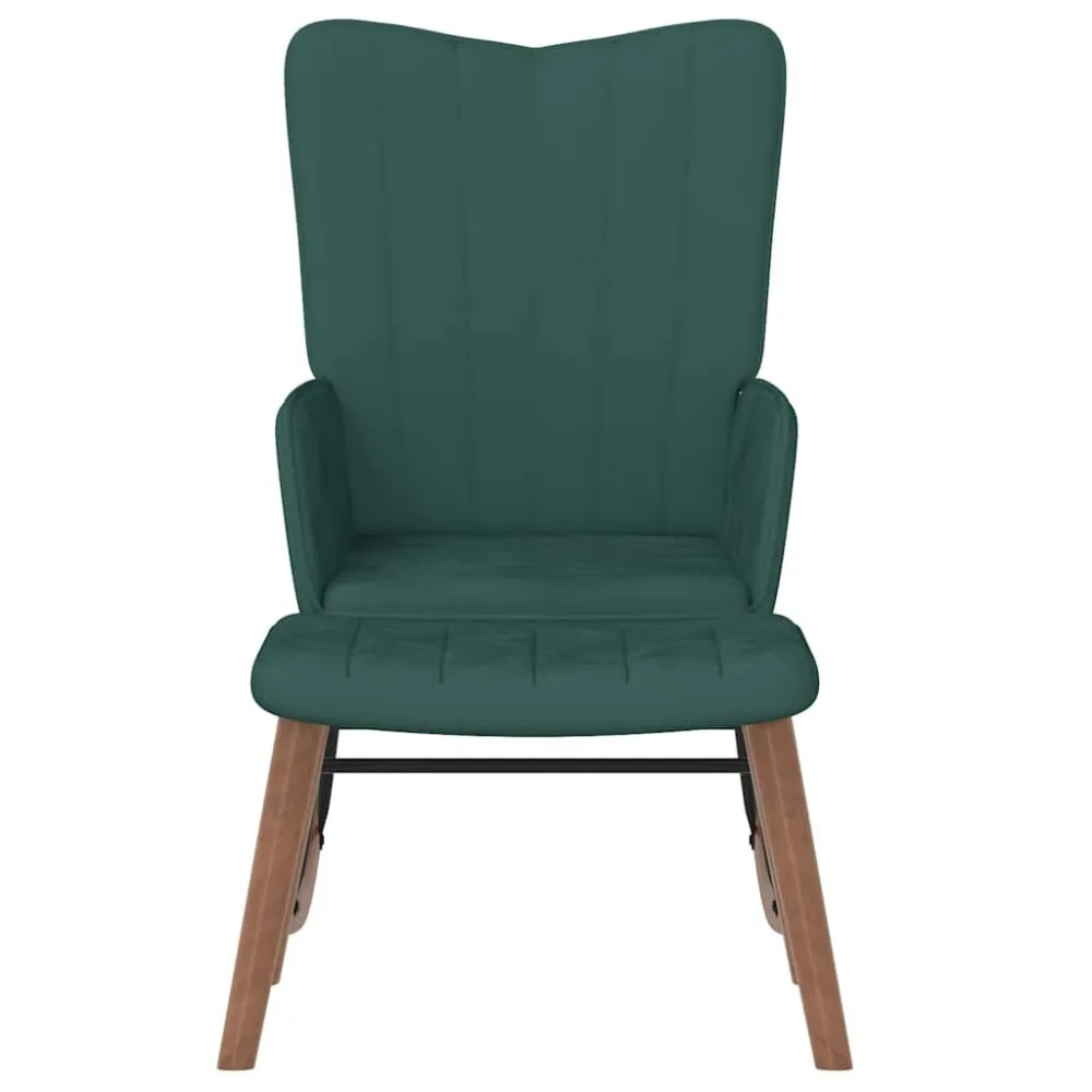 Poltrona Dondolo con Poggiapiedi Verde Scuro Velluto