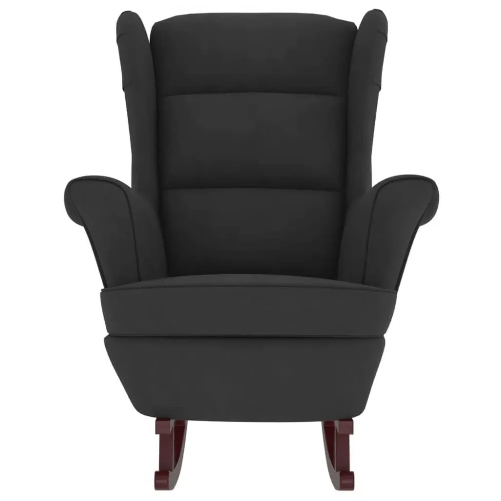 Poltrona Dondolo Gambe Legno e Poggiapiedi Nero Velluto