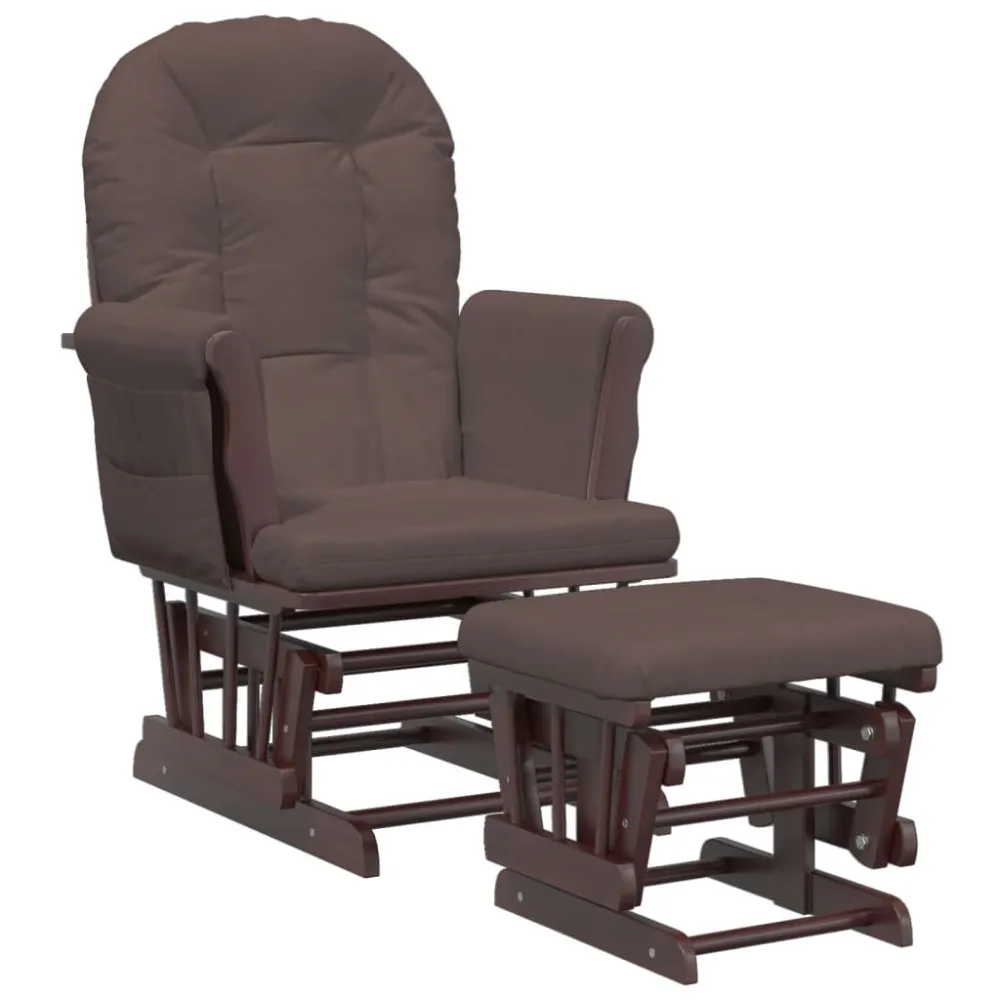 Poltrona Glider con Sgabello Marrone Tessuto