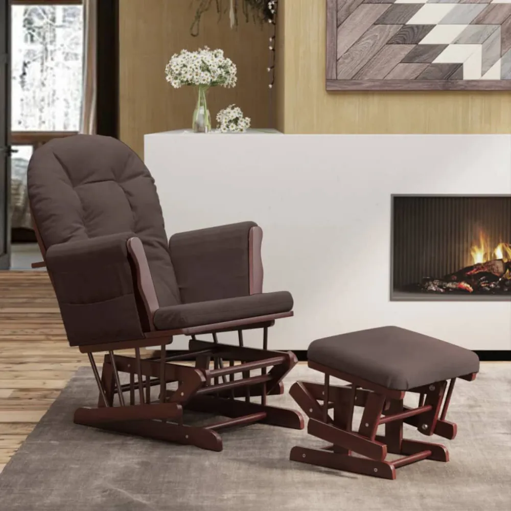 Poltrona Glider con Sgabello Marrone Tessuto