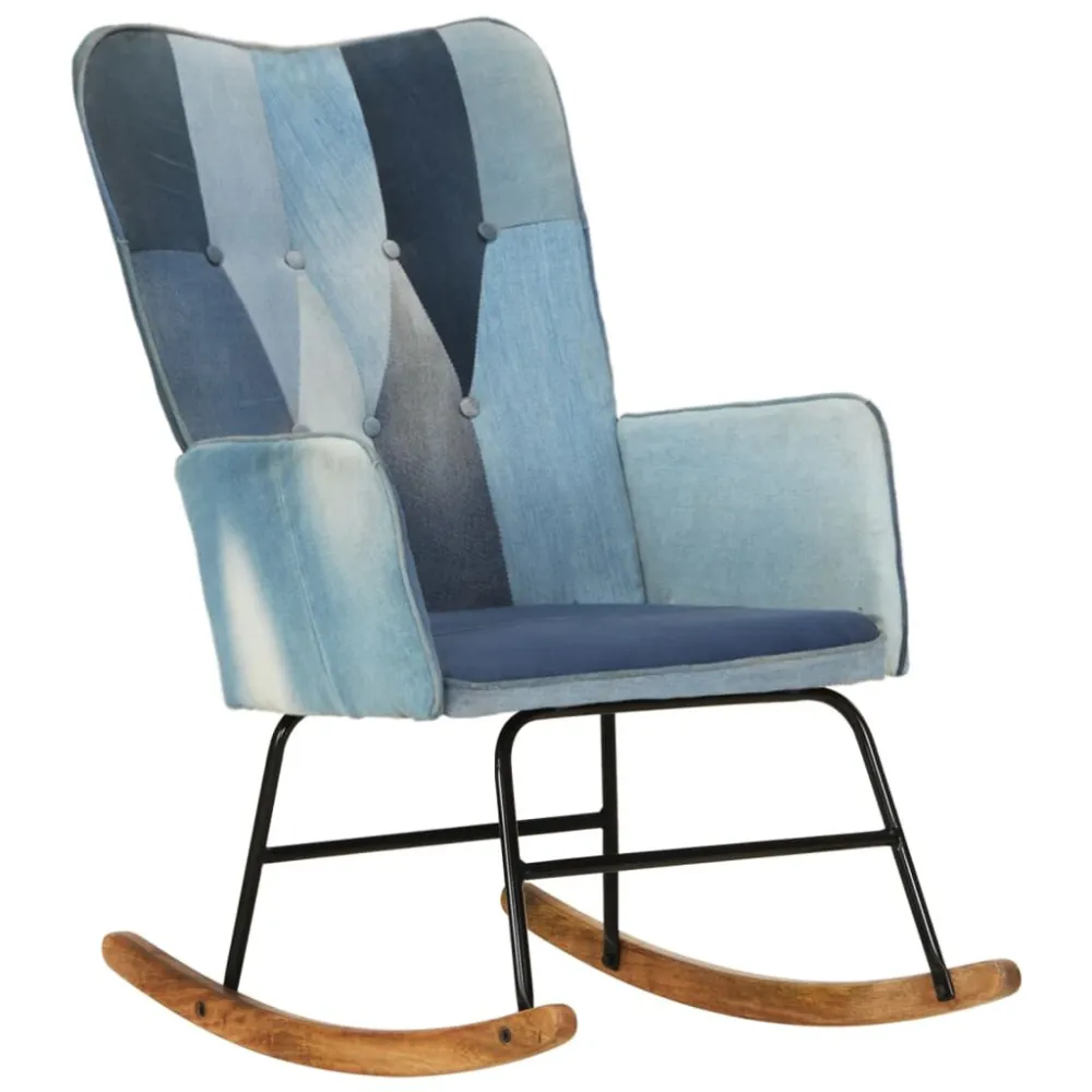 Sedia Dondolo Blu Denim Patchwork Tela