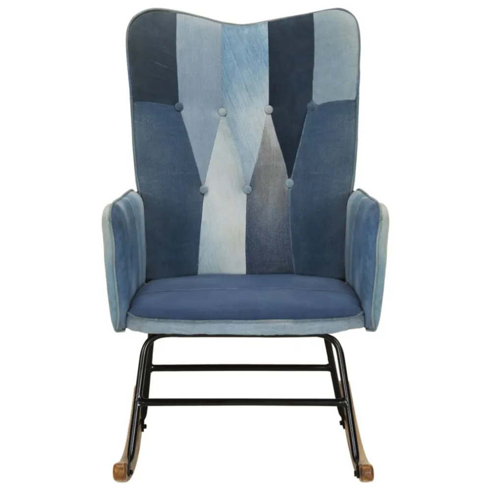 Sedia Dondolo Blu Denim Patchwork Tela