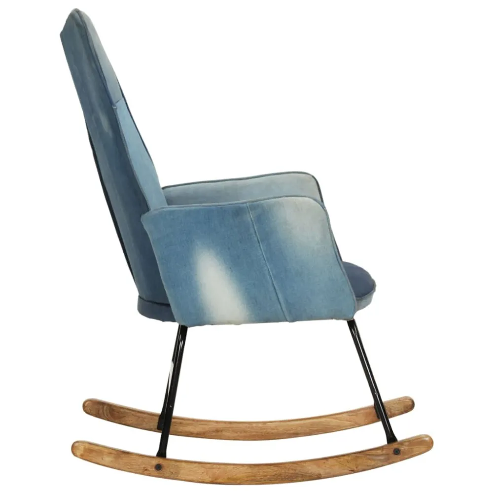 Sedia Dondolo Blu Denim Patchwork Tela