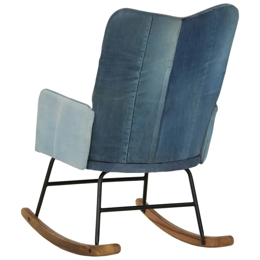 Sedia Dondolo Blu Denim Patchwork Tela