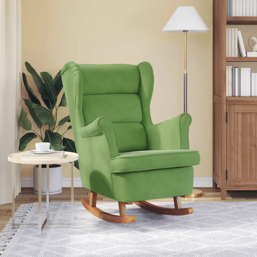 Sedia Dondolo con Gambe Legno di Hevea Verde Velluto