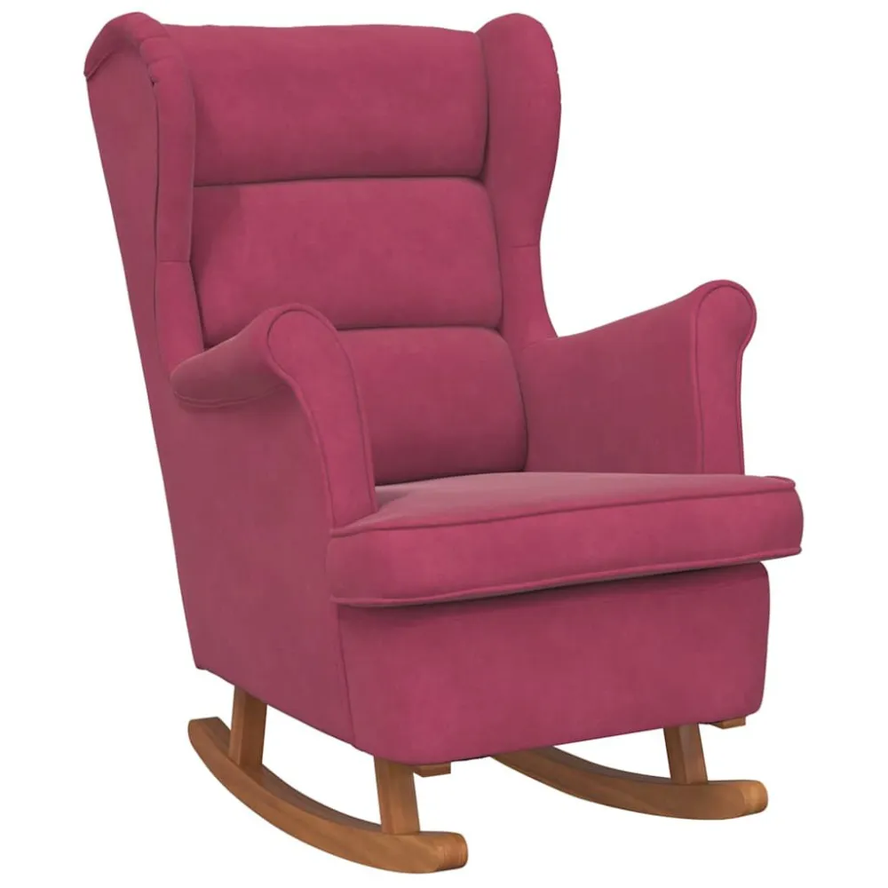 Sedia Dondolo con Gambe Legno di Hevea Rosso Vino Velluto