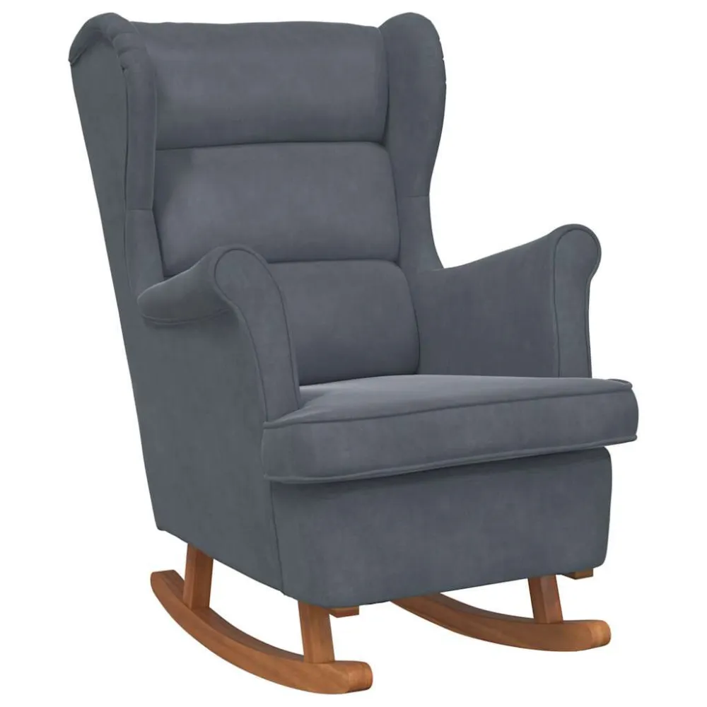 Sedia Dondolo con Gambe Legno di Hevea Grigia Velluto