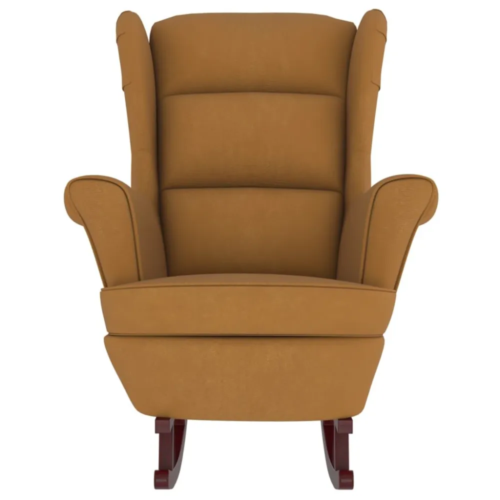 Sedia Dondolo con Gambe Massello di Hevea Marrone Velluto