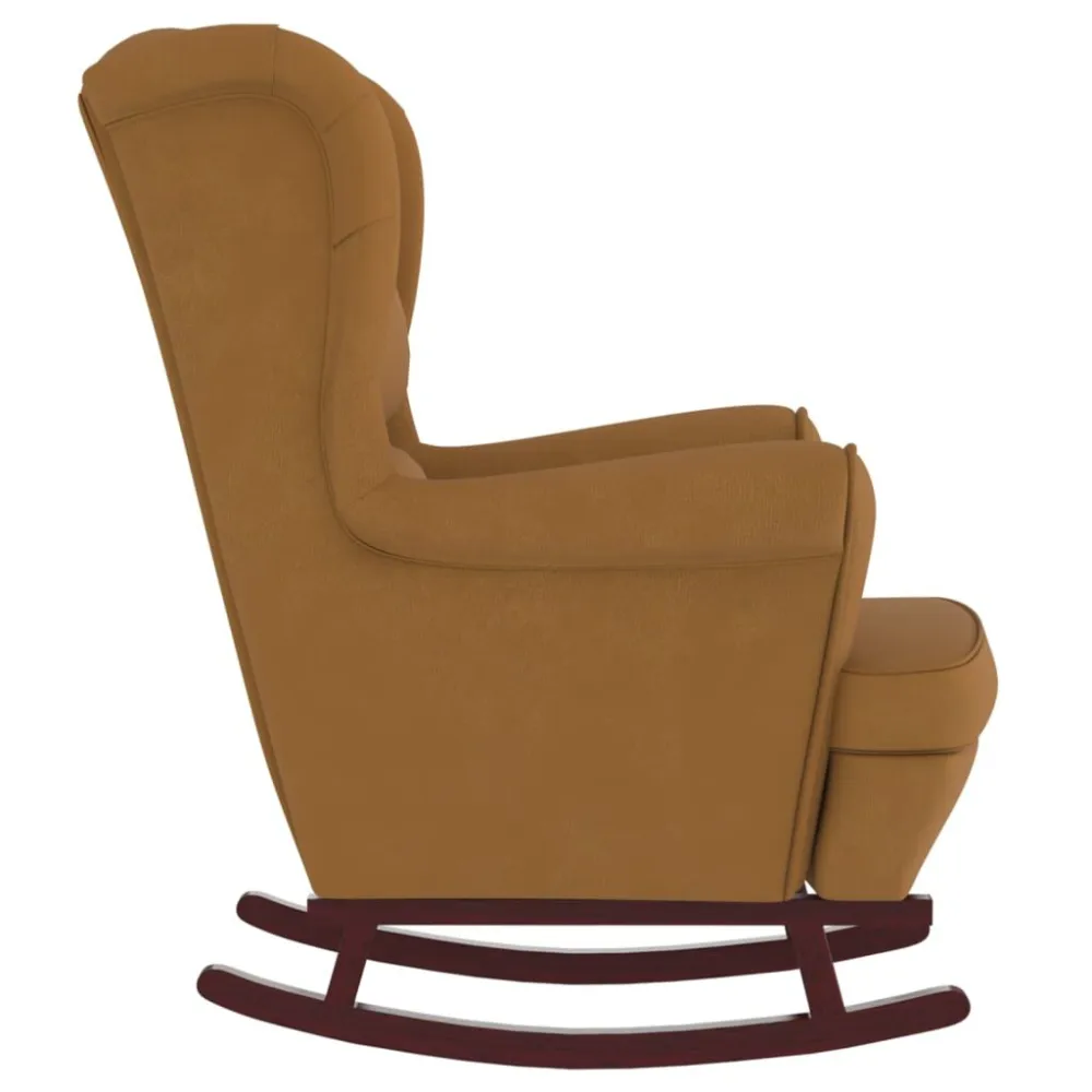 Sedia Dondolo con Gambe Massello di Hevea Marrone Velluto