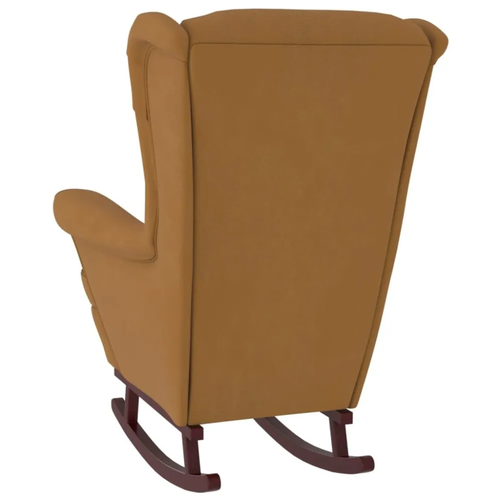 Sedia Dondolo con Gambe Massello di Hevea Marrone Velluto