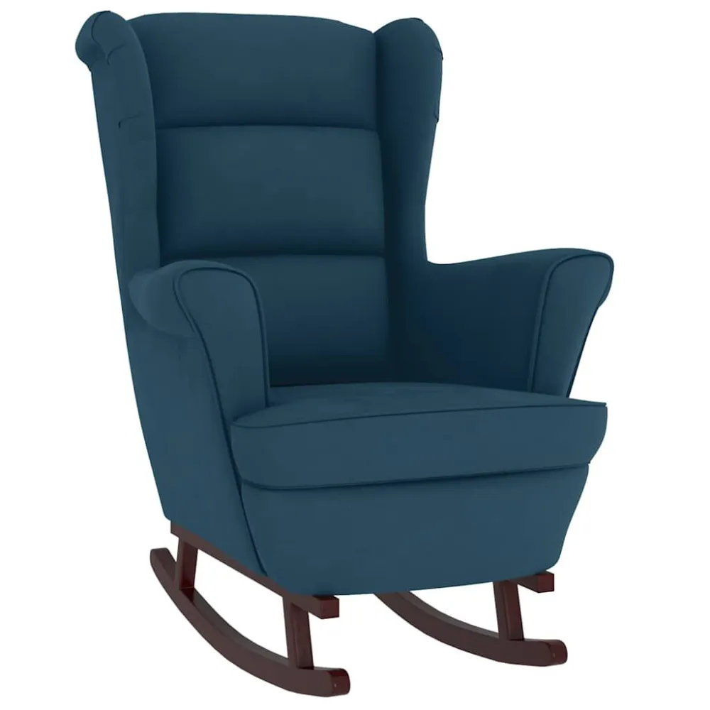 Sedia Dondolo con Gambe Massello di Hevea Blu Velluto