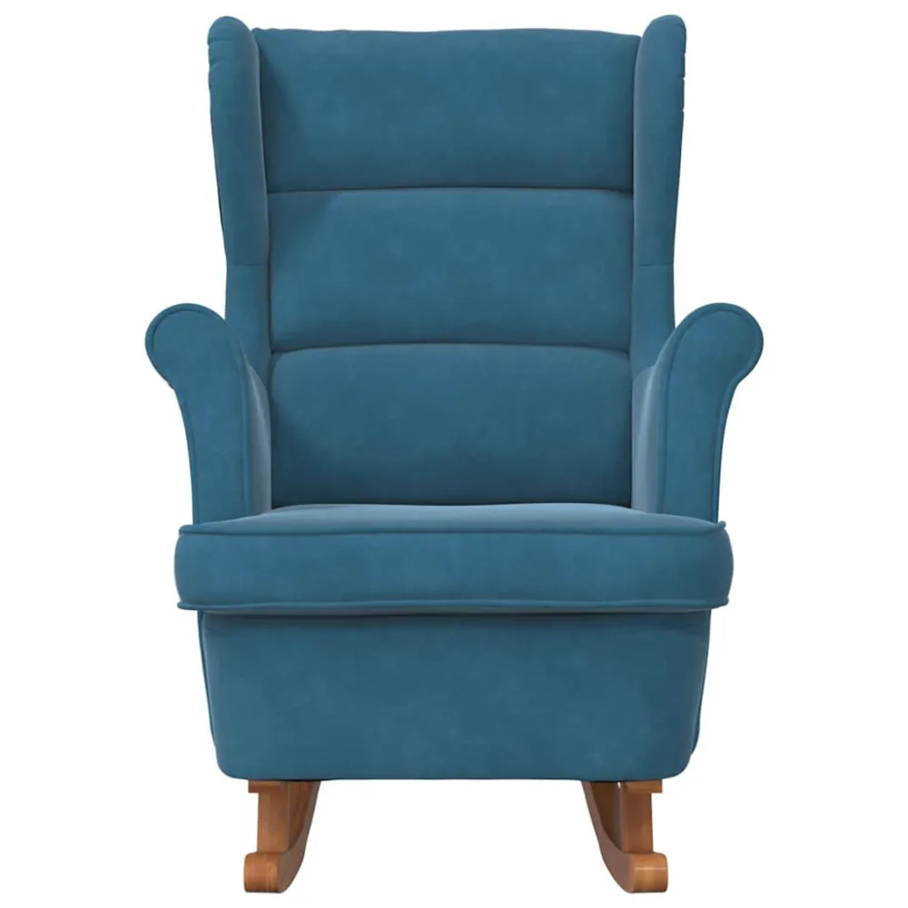 Sedia Dondolo con Gambe Massello di Hevea Blu Velluto