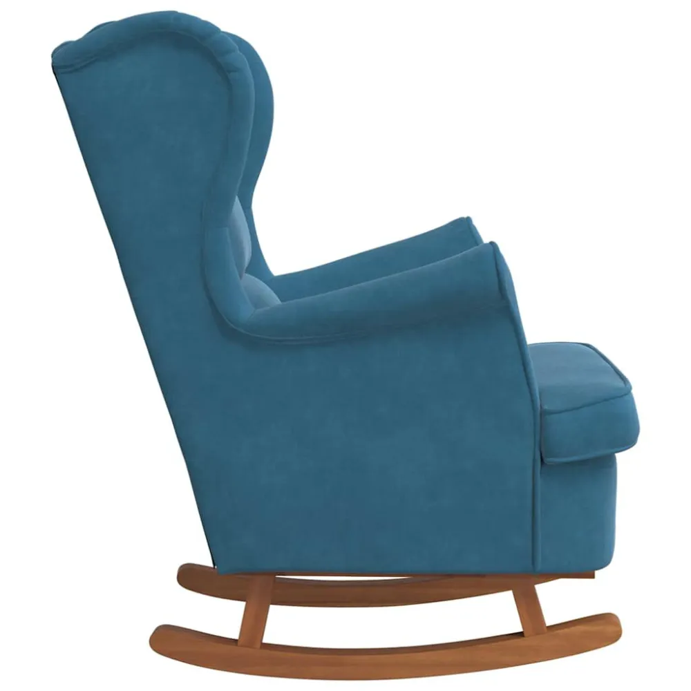 Sedia Dondolo con Gambe Massello di Hevea Blu Velluto