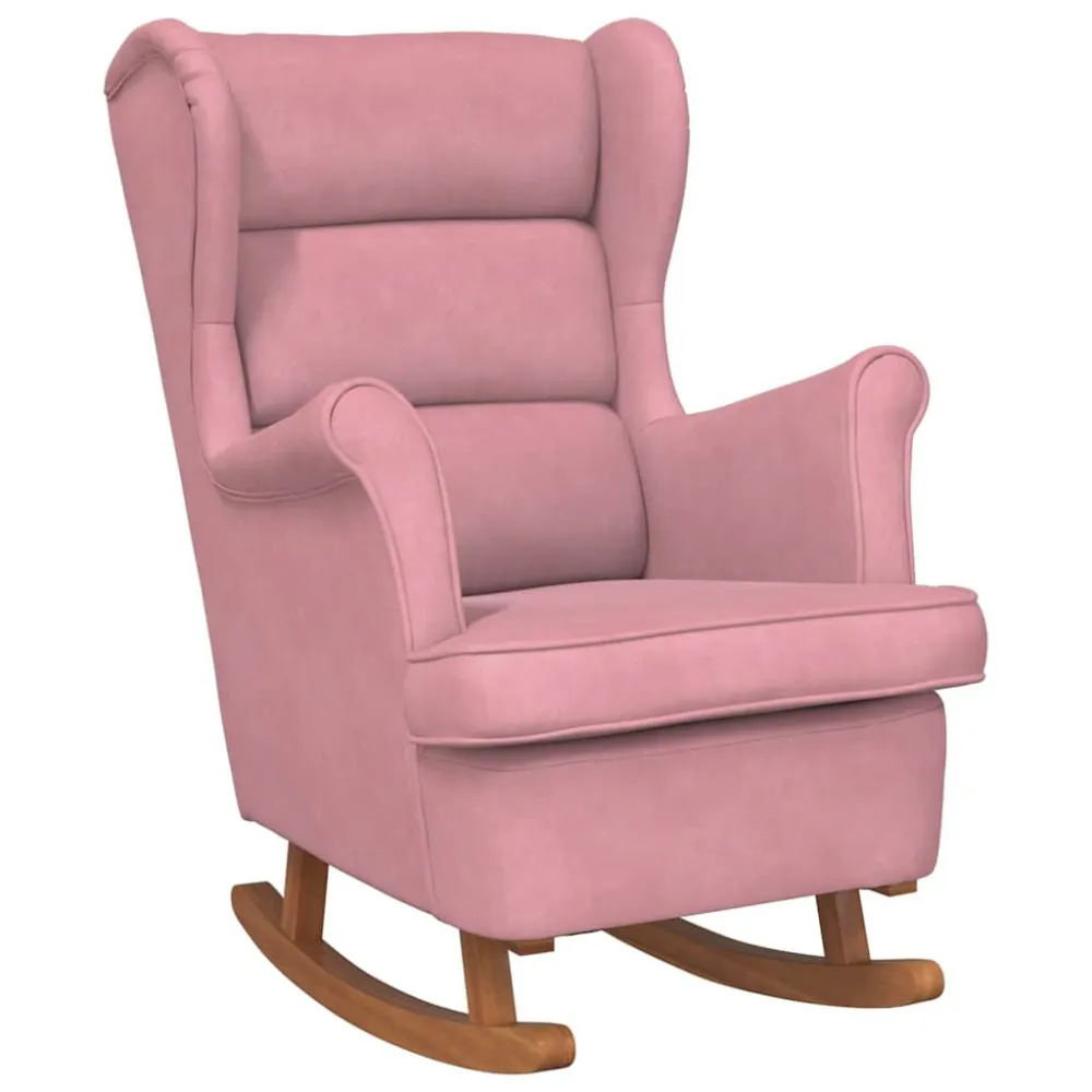 Sedia Dondolo con Gambe Massello di Hevea Rosa Velluto