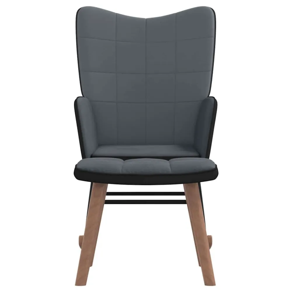 Sedia Dondolo con Poggiapiedi Grigio Scuro Velluto e PVC