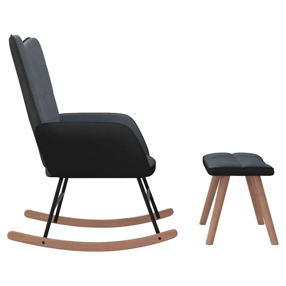 Sedia Dondolo con Poggiapiedi Grigio Scuro Velluto e PVC