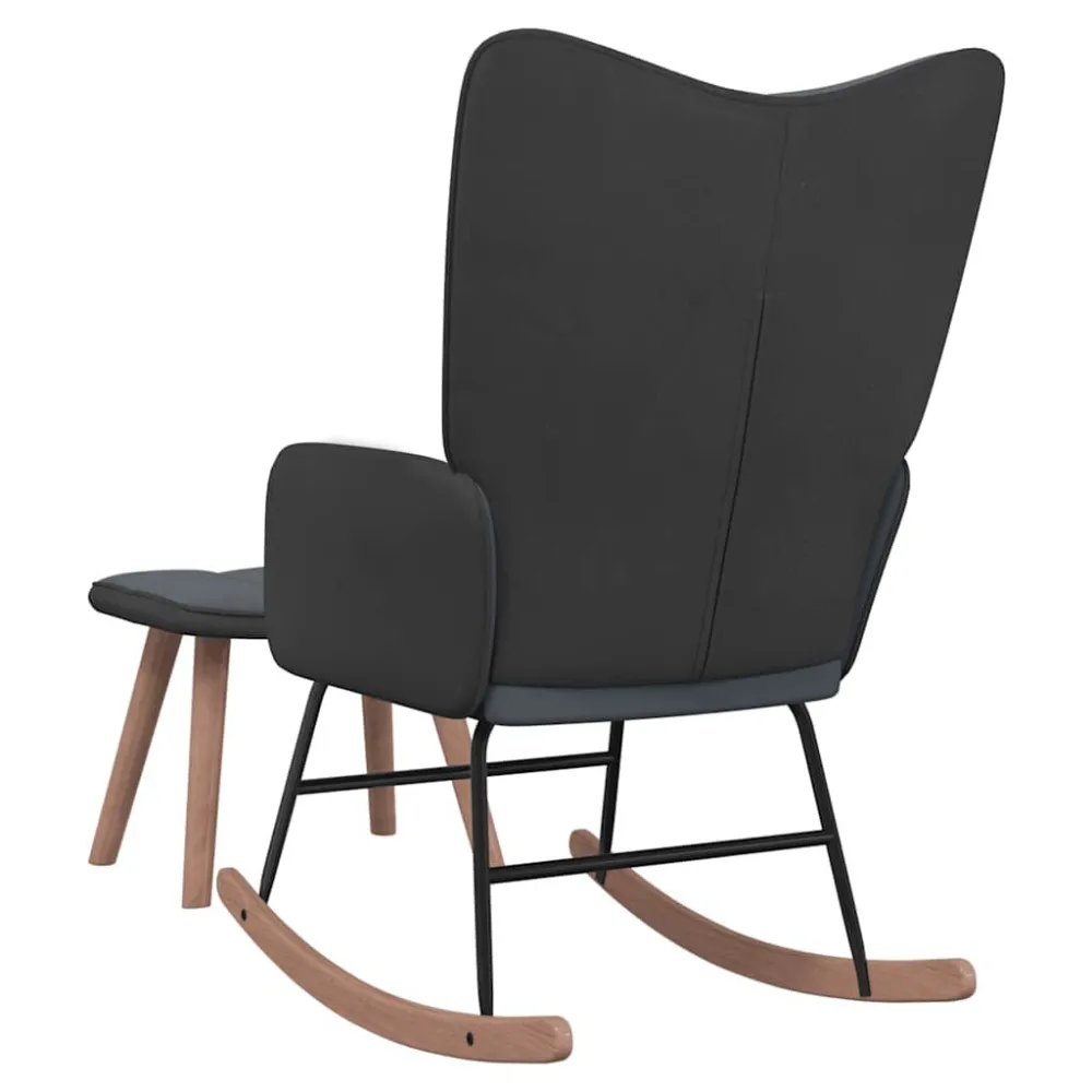 Sedia Dondolo con Poggiapiedi Grigio Scuro Velluto e PVC