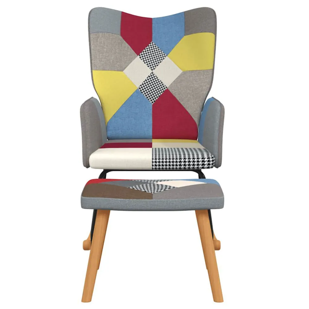 Sedia Dondolo con Poggiapiedi Tessuto Patchwork