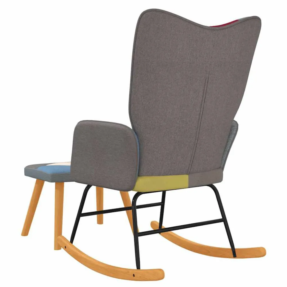 Sedia Dondolo con Poggiapiedi Tessuto Patchwork