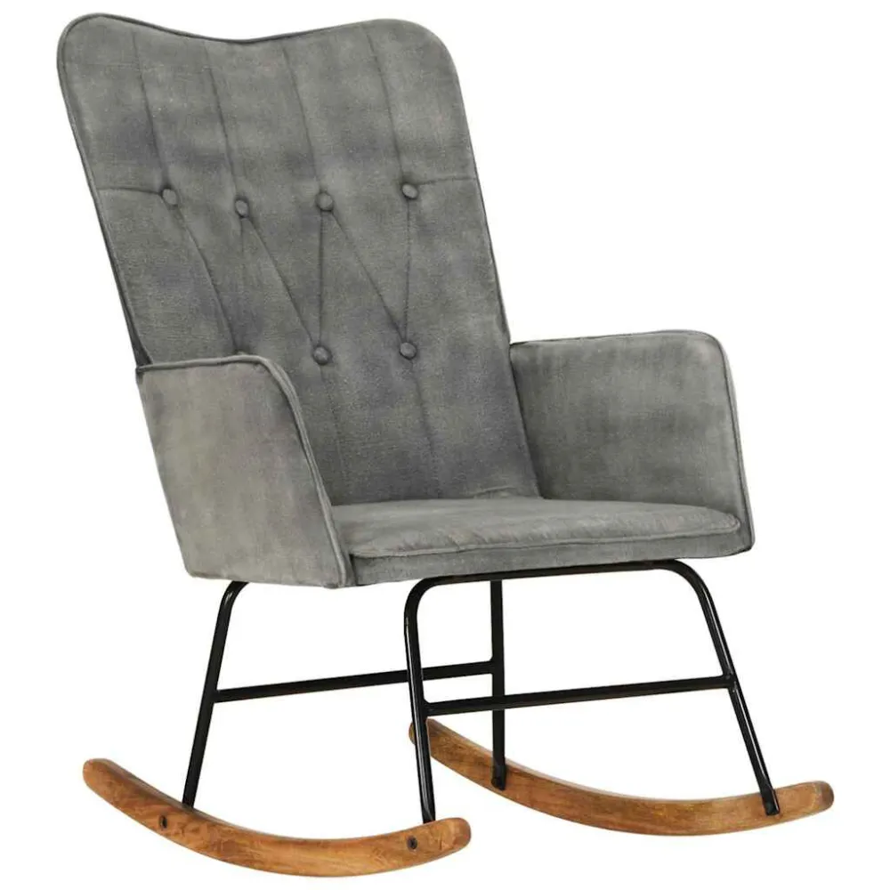 Sedia Dondolo Grigia Tela Vintage
