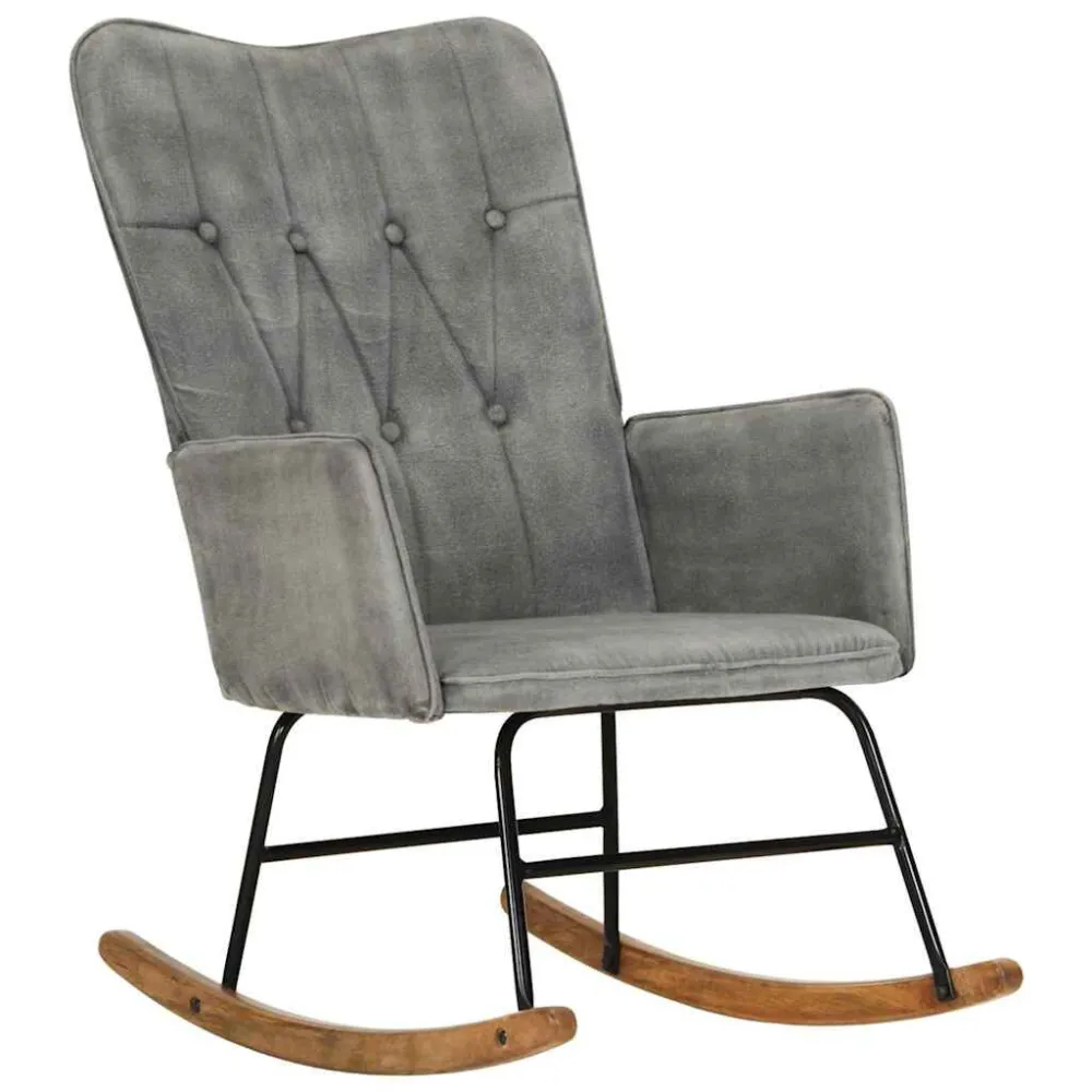 Sedia Dondolo Grigia Tela Vintage