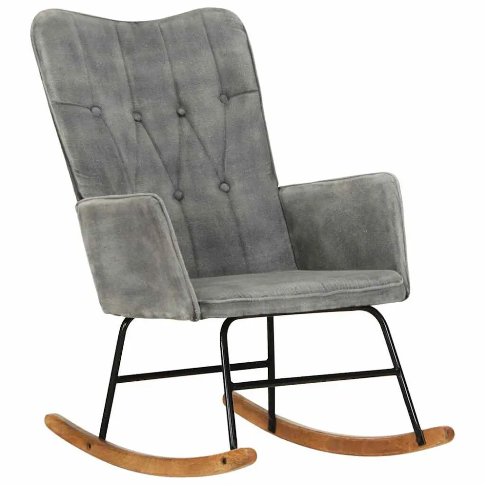 Sedia Dondolo Grigia Tela Vintage