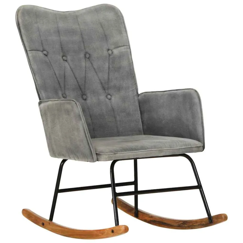 Sedia Dondolo Grigia Tela Vintage