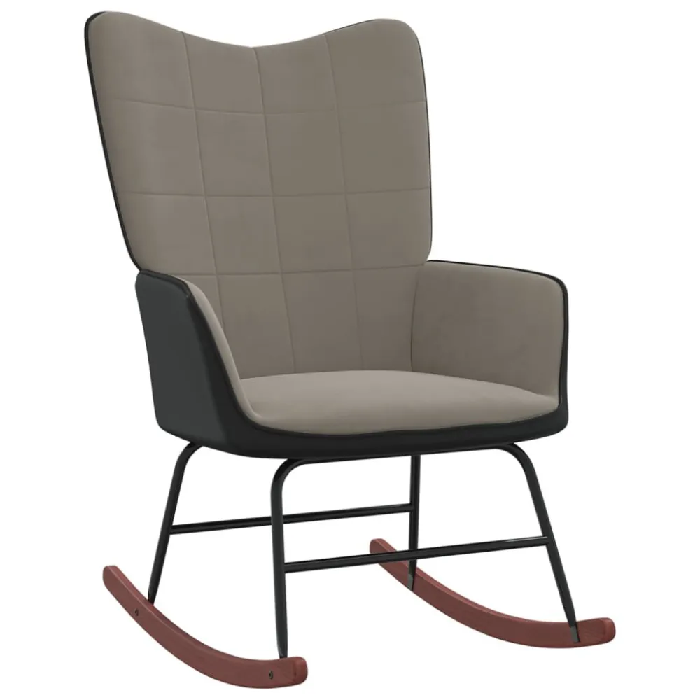 Sedia Dondolo Grigio Chiaro Velluto e PVC