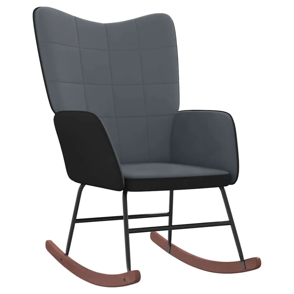 Sedia Dondolo Grigio Scuro Velluto e PVC