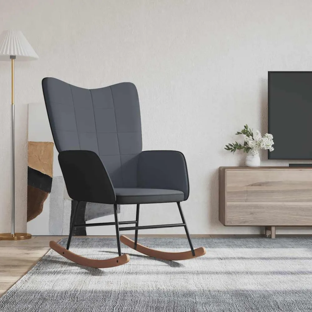 Sedia Dondolo Grigio Scuro Velluto e PVC