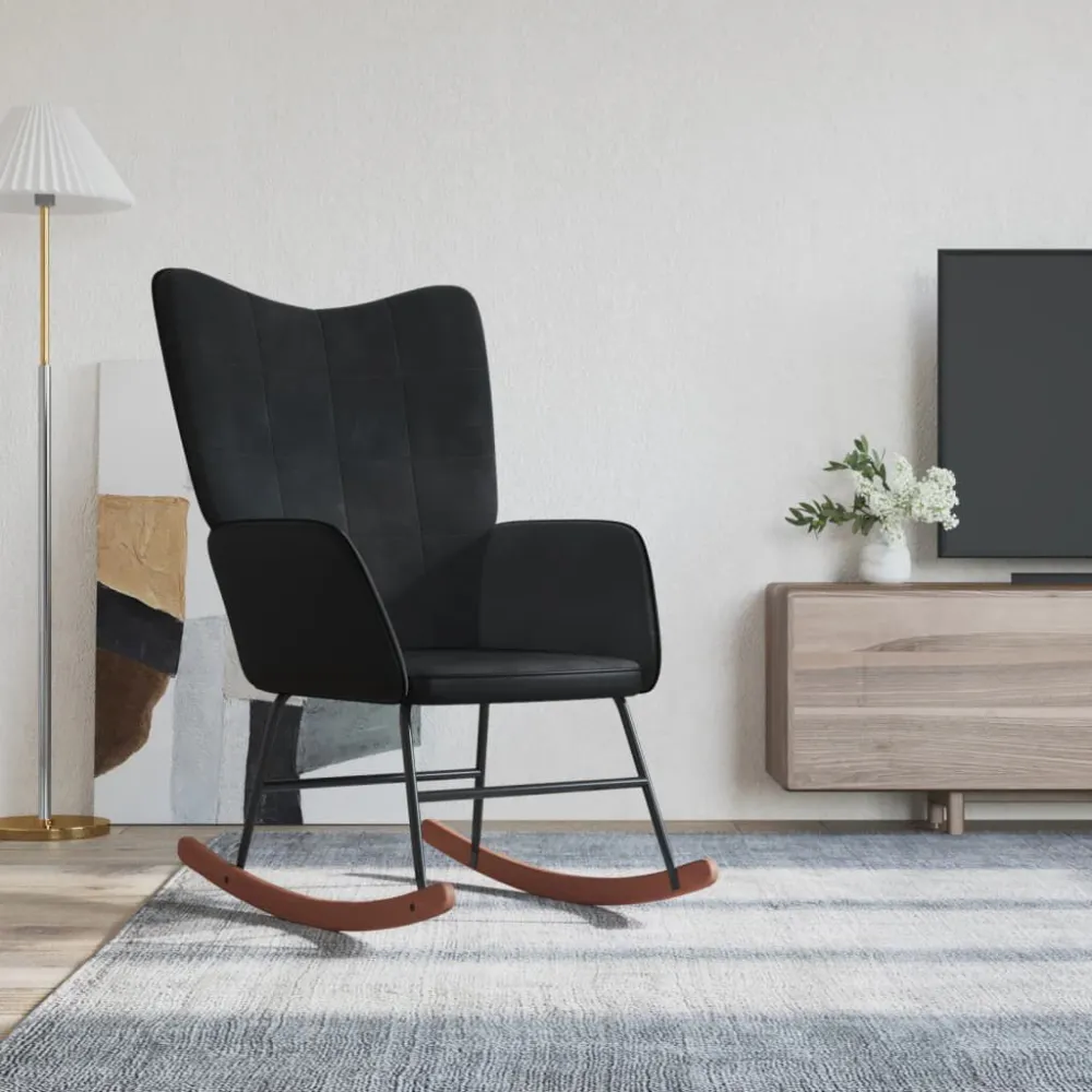 Sedia Dondolo Nera Velluto e PVC