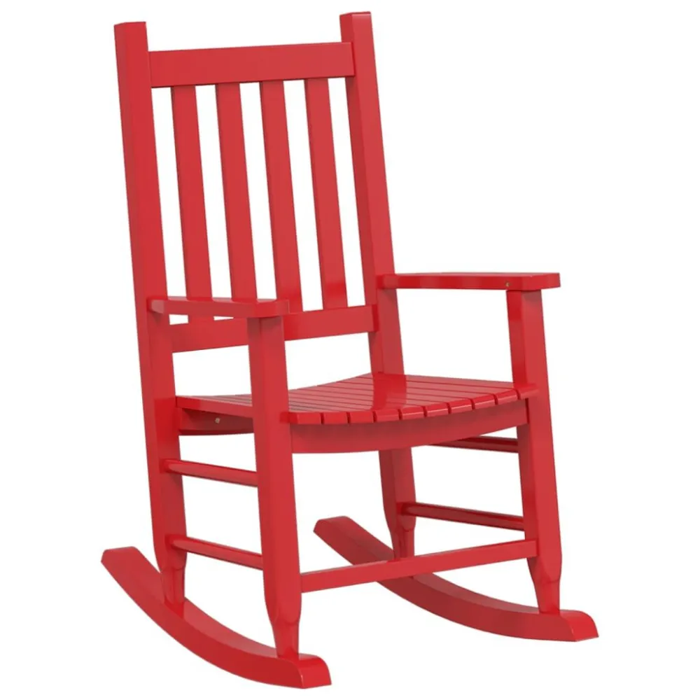 Sedia Dondolo per Bambini Rosso Legno Massello di Pioppo