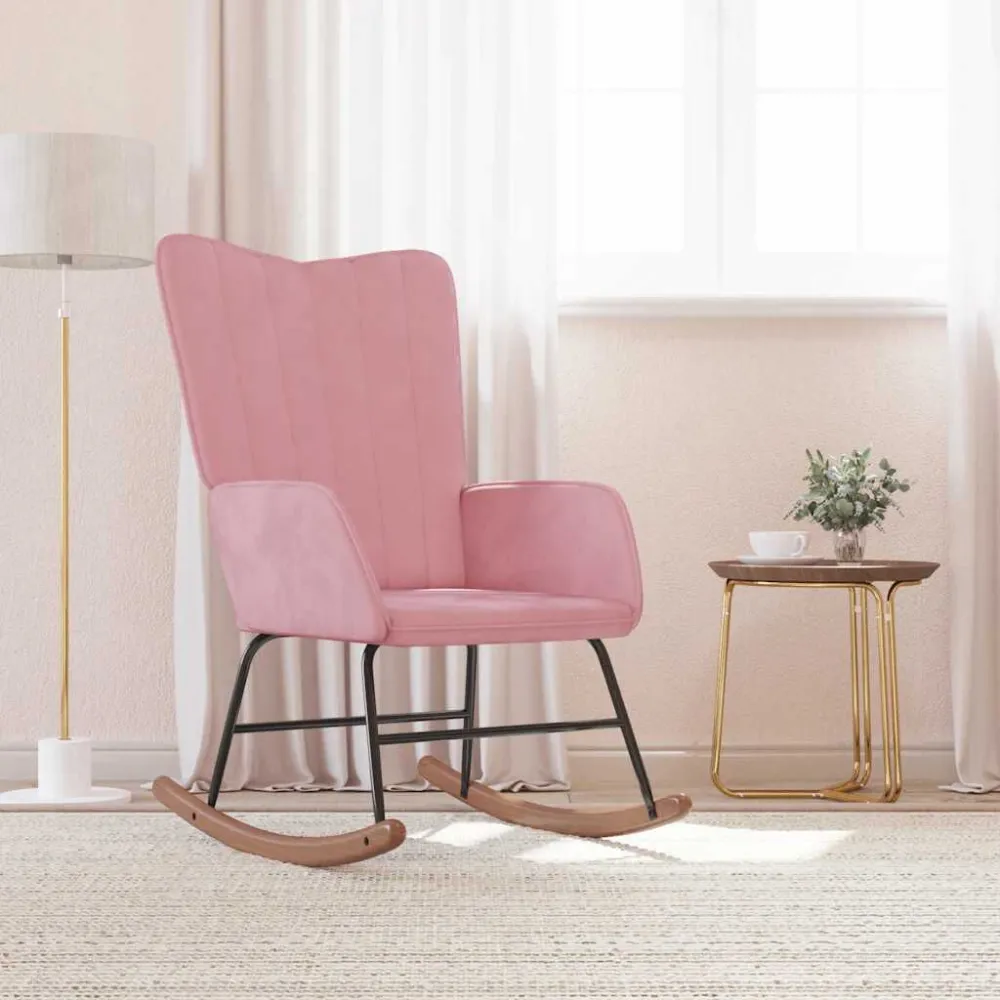 Sedia Dondolo Rosa Velluto