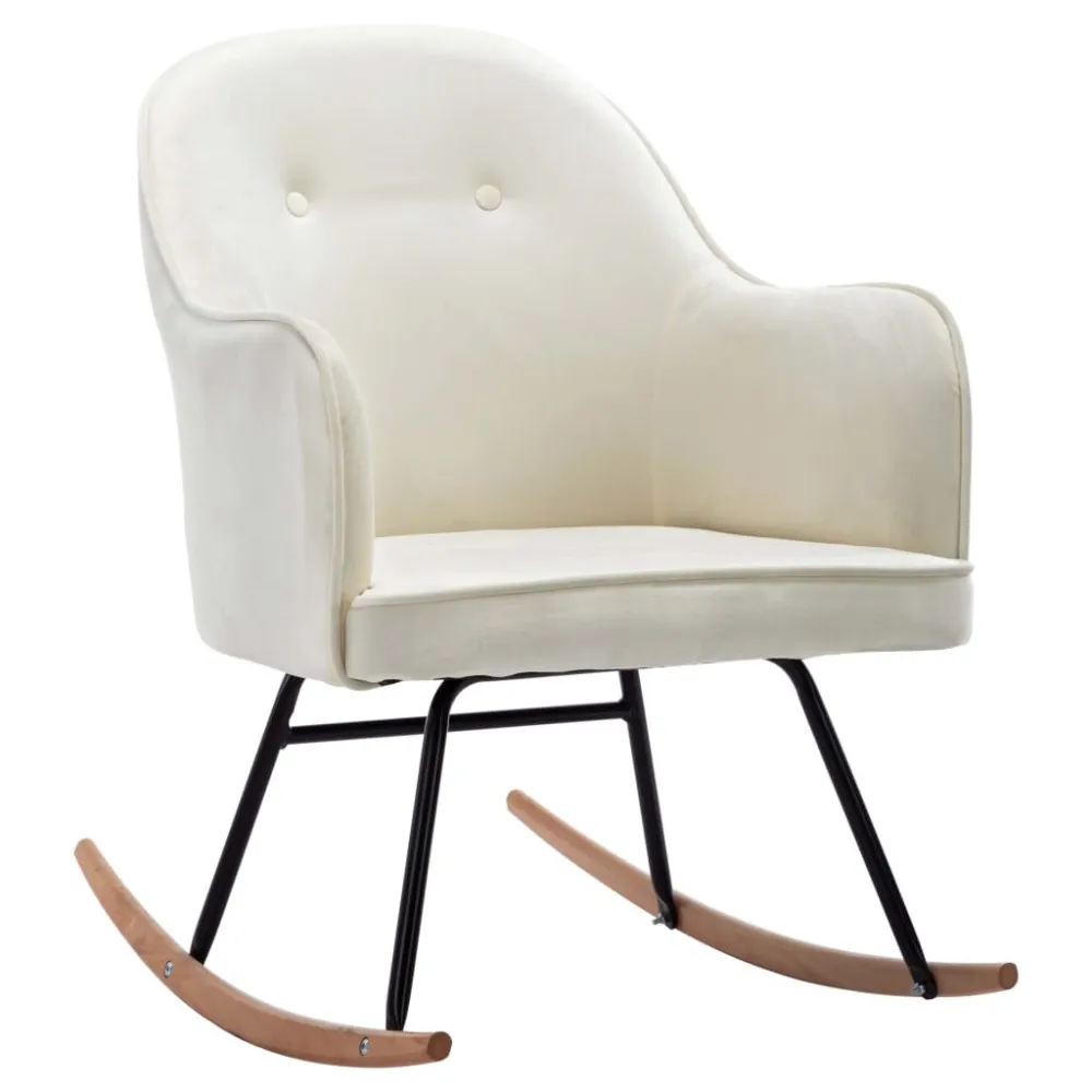 Sedia Dondolo Velluto Crema Bianco