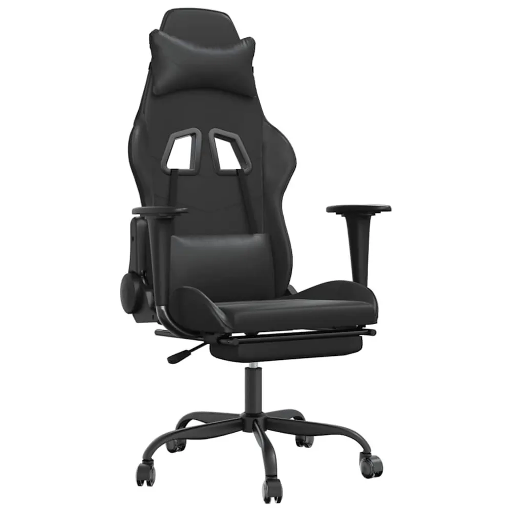 Sedia da Gaming con Massaggio e Poggiapiedi Nera Similpelle